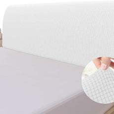 Easy-Going Stretch Bed Headboard Slipcover, Small Square Jacquard Furniture Cover, Dustproof Protector Cover for Bedroom Decor (Full,White)