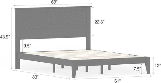 Serene Farmhouse Style Wood Bed in Queen Size with Chevron Scoring Headboard, Coastal Modern Design, Sturdy, Easy Assembly, Ample Underbed Storage, White Finish
