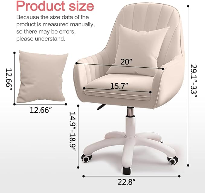 Home Office Chair Computer Chair with Mid-Back Upholstered Modern Tufted Computer Task Chair Swivel Height Adjustable Velvet Accent Chair.