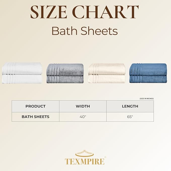 Luxury Bath Sheets, 2 Piece Extra Large Bath Sheets (40x65 Inches), Highly Absorbent, Quick Dry, Premium, and Plush Bath Sheets, 100% Organic Turkish Cotton Towels for Bathroom (Grey)