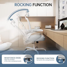 Office Chair Ergonomic Desk Chair, 330LBS Capacity, High Back Computer Chair for Long Hours Comfortable, Rolling Swivel Chair for Home Office, Flip-up Armrests，White+Grey