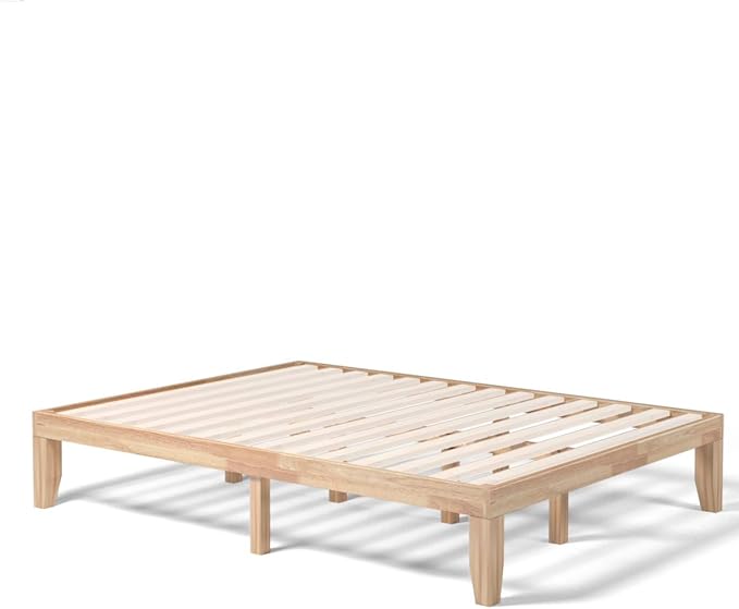 Giantex 14 Inch Queen Wood Platform Bed Frame, Minimalist Mattress Foundation with Solid Rubber Wood, Heavy Duty Slat Support, Without Headboard, Easy Assembly, No Box Spring Needed, Natural
