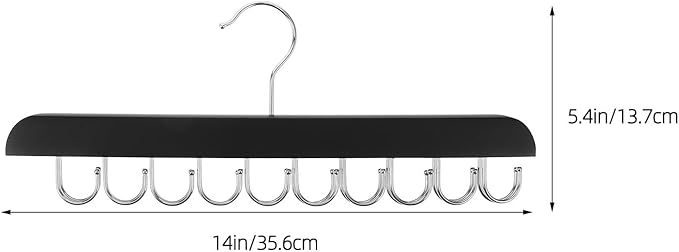 Foldable Wood Closet Organizer Hanger with 20 Non-Slip Hooks for Bras, Scarves, and Pants Space-Saving Clothes Rack for Dorms, Apartments, and Home, Black 2pcs