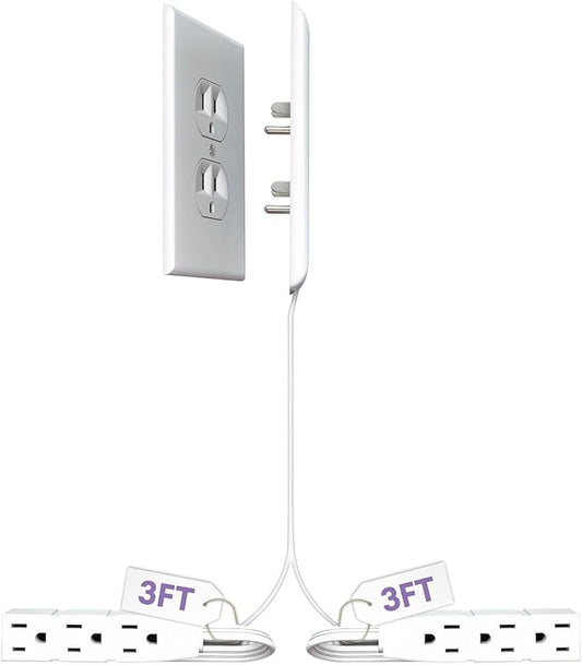 Sleek Socket Original & Patented Ultra-Thin Outlet Concealer with Cord Concealer Kit, Flat Extension Cord with Multi Outlets Power Strip, Ideal for Home Improvement, Hide Bulky and Messy Cords