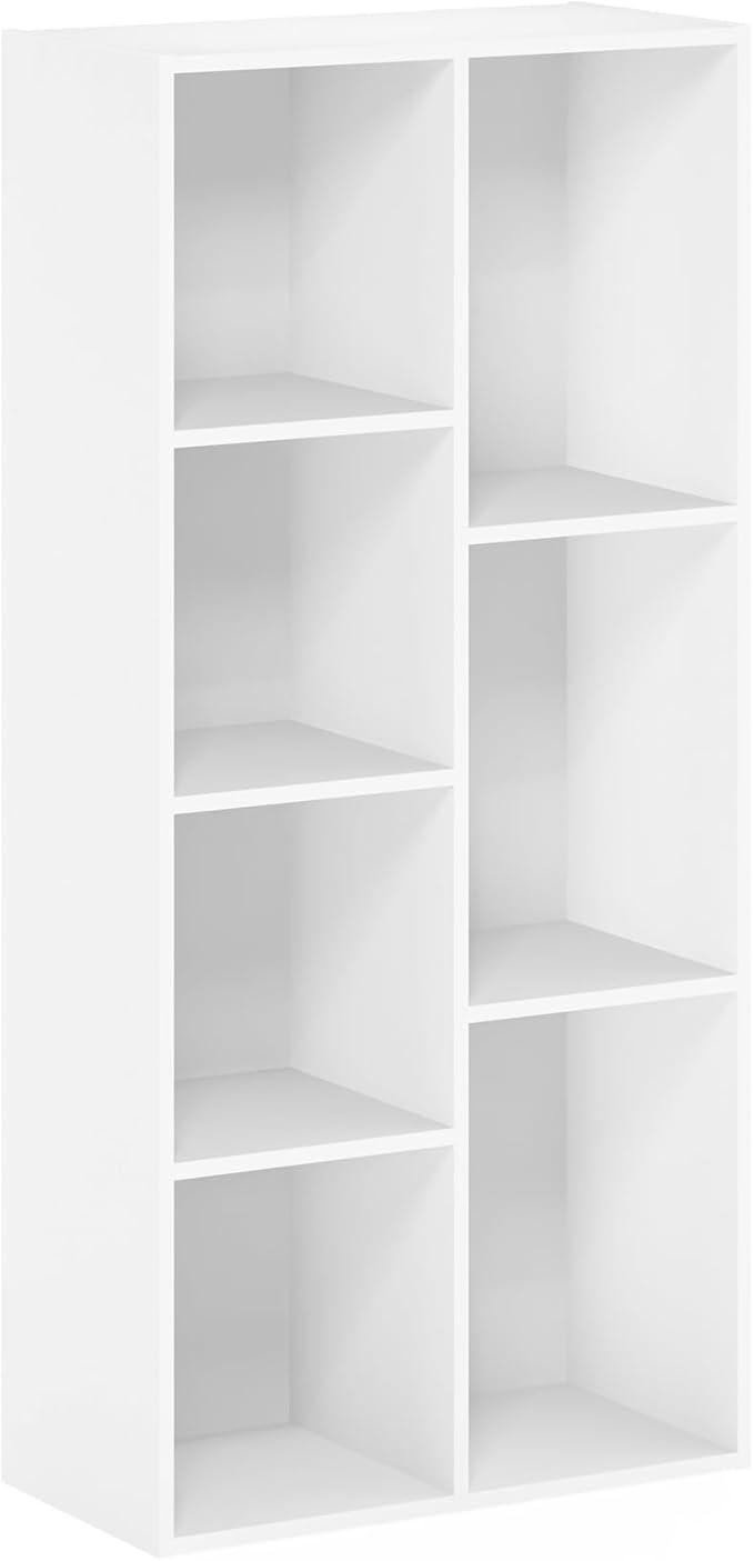 Furinno LUDER Book Shelf, 7-Cube Bookshelf, Bookcase, 9.4 x 19.5 x 41.7, for Living Room, Bedroom, Home Office, White
