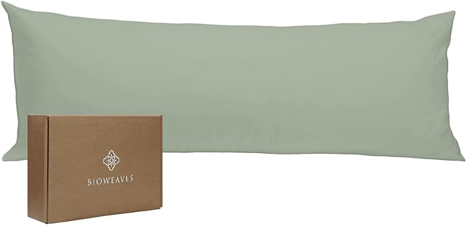 Bioweaves 100% Organic Cotton Body Pillow Pillowcase with Zipper 300 Thread Count Soft Sateen Weave GOTS Certified - 21x54 Inches, Basil