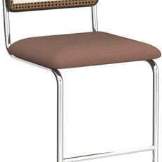 Natural Rattan Counter Height Stools Set of 2 with Solid Wood Back, 24 Inch Mid Century Modern Cesca Bar Stools, Brown Upholstery Boho Stool for Kitchen Counter with Chrome Metal Legs