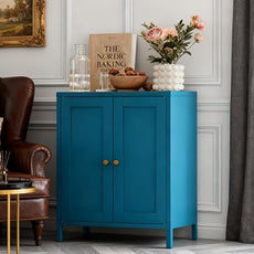 Coffee Bar Cabinet, Metal Sideboard Buffet Cabinet,Metal Storage Cabinet with 2 Doors and Adjustable Shelves for Kitche, Living Room, Entryway, Bathroom,Office (Blue, 31.5