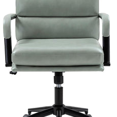 HULALA HOME Modern Faux Leather Home Office Chair with Tilt Lock & Metal Base, Desk Chair with Wheels & Padded Cushion, 360° Swivel Wide Seat Computer Task Chair, Sage