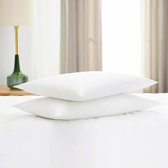 Flat Ultra Thin Bed Pillows Standard Size Pillow Set of 2 Extra Soft Down Alternative for Stomach Side Back Sleeper White 20x26inches