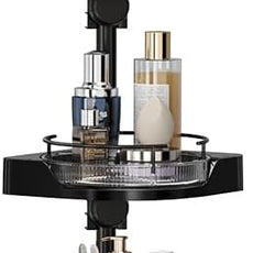 Corner Shower Caddy Tension Pole, 4 Tiers Rotating Shower Organizer for Bathroom Shelf Bathtub, Adjustable Standing Shower Rack Bathroom Accessories, Easily Assemble, 34-124 Inch Height,Black