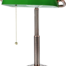 LINNMON Bankers Desk Lamp, Green Retro Lamp, Vintage Lamp with Pull Chain Switch for Home Office (Copper+Green)