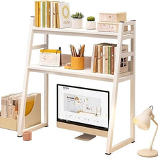 2-Tier Desktop Bookshelf, Wood Hutch Shelf Organizer, 29.9 x 12.6 x 35.4 inches, Study Room Storage Rack (White, 22 * 12 * 35in)