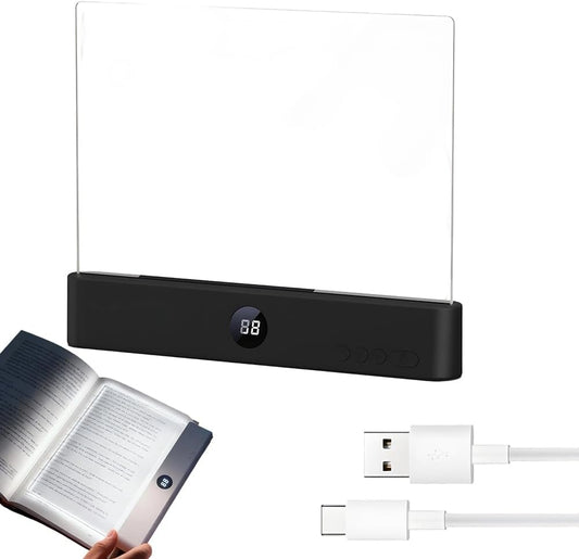 PolishWiz Rechargeable Book Light with Clear LED Flat Panel, 3 Color Modes & Timer, Dimmable Full Page Reading Light for Reading in Bed at Night, Book Lights for Readers Kids Adults (Black)