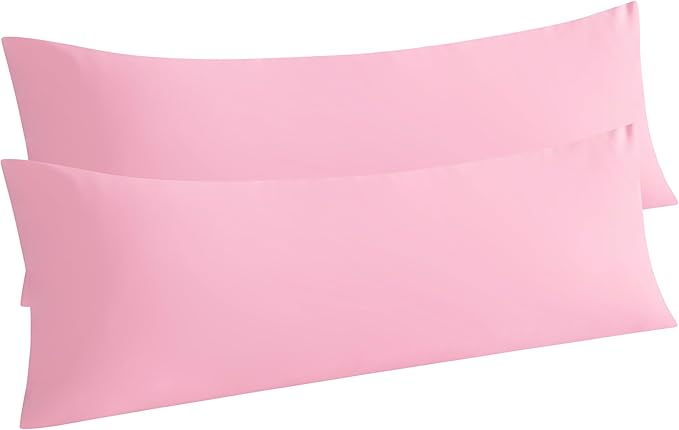 NTBAY Body Pillow Cases Set of 2, 2 Pack Brushed Microfiber 20x54 Pillow Cases, Soft, Wrinkle, Fade, Stain Resistant Pink Pillow Cases with Envelope Closure, 20x54 Inches, Pink