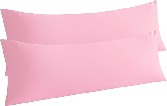 NTBAY Body Pillow Cases Set of 2, 2 Pack Brushed Microfiber 20x54 Pillow Cases, Soft, Wrinkle, Fade, Stain Resistant Pink Pillow Cases with Envelope Closure, 20x54 Inches, Pink