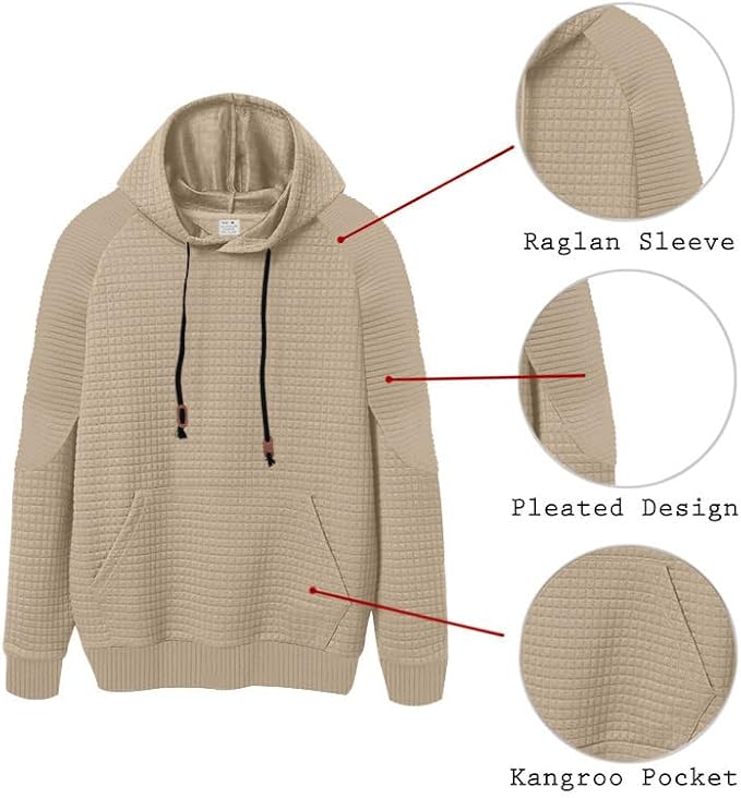 Men's Waffle Sweatshirt - Autumn Winter Hooded Pullover Loose Fit Casual Wear for Vacation Daily Life