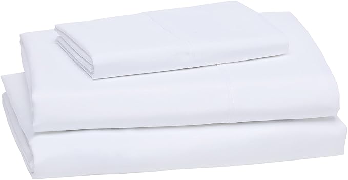 Amazon Basics Lightweight Super Soft Easy Care Dorm-Friendly, Microfiber 3 Piece Bed Sheet Set with 14-Inch Deep Pockets, Twin XL, Bright White, Solid (Pack of 4) AmazonBasics