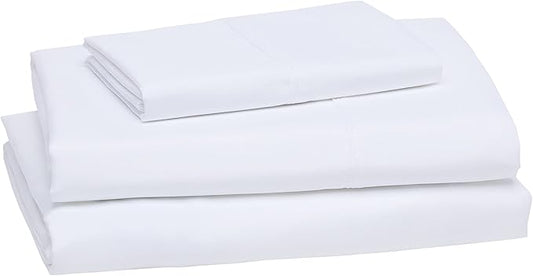 Amazon Basics Lightweight Super Soft Easy Care Dorm-Friendly, Microfiber 3 Piece Bed Sheet Set with 14-Inch Deep Pockets, Twin XL, Bright White, Solid