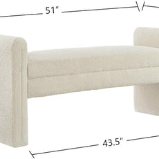 24KF Modern Upholstered Bed Bench Covered with Soft Boucle Teddy Fabric, Lovely Entryway Bench Ottoman with Armrest,5062-Cream