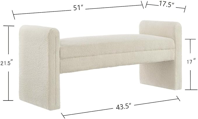 24KF Modern Upholstered Bed Bench Covered with Soft Boucle Teddy Fabric, Lovely Entryway Bench Ottoman with Armrest,5062-Cream