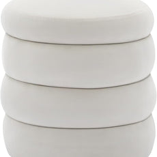 Furniliving Modern Round Ottoman, Soft Bedroom Ottoman Footstool Round Ottomans Stool for Living Room, Bedroom, Makeup Room, White, Velvet