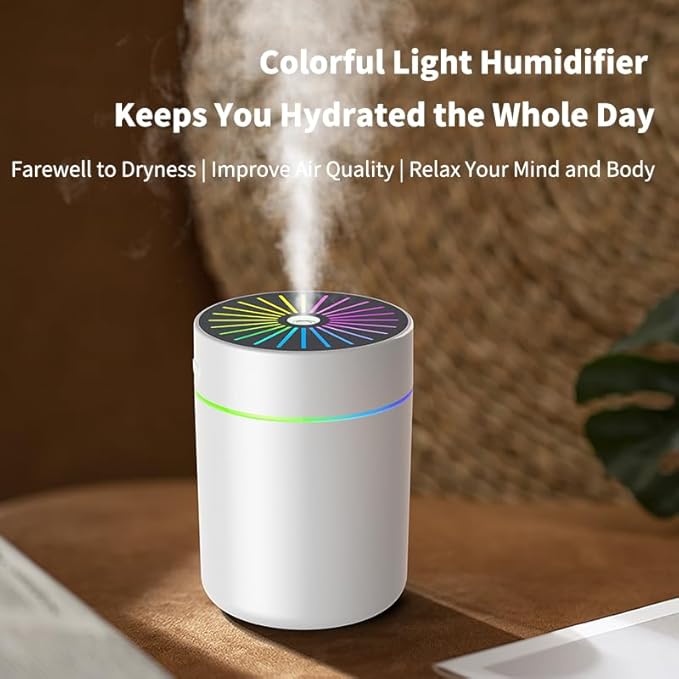 180ml Portable Small Humidifier with Colorful LED Night Light, USB Personal Desktop Humidifier for Car Home Office Travel, Auto Shut-Off, 2 Mist Modes, Super Quiet