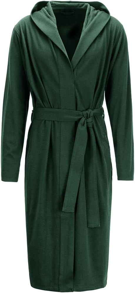 HOLOVE Men's Pure Cotton Bathrobe Lightweight Kimono and Hooded Spa Robes Soft Sleepwear