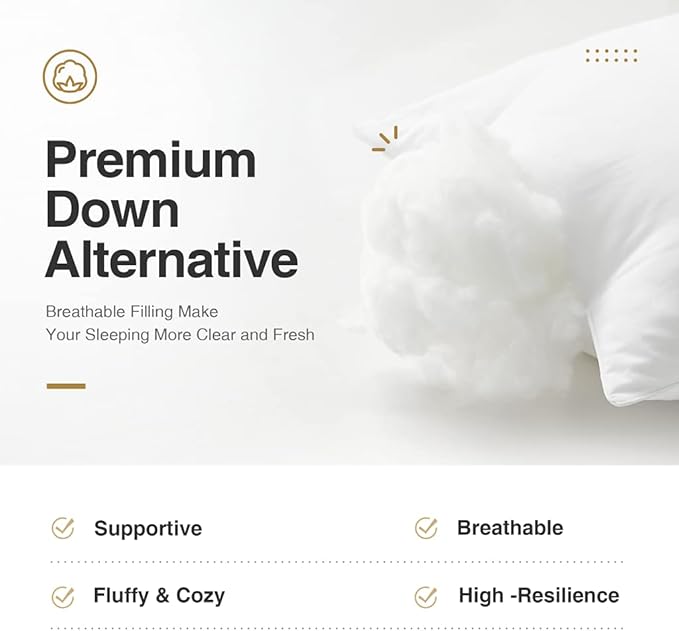 Acanva Bed Pillows for Sleeping, Cooling Hotel Quality with Premium Soft 3D Down Alternative Fill for Back, Stomach or Side Sleepers, King (Pack of 4), White