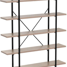 HSH Industrial Wood and Metal 5 Tier Bookshelf, Large Tall Open Rustic Wide Etagere Bookcase, Vintage Farmhouse Modern Wooden Big Book Shelf for Home Living Room Bedroom Office Storage, Rustic Oak