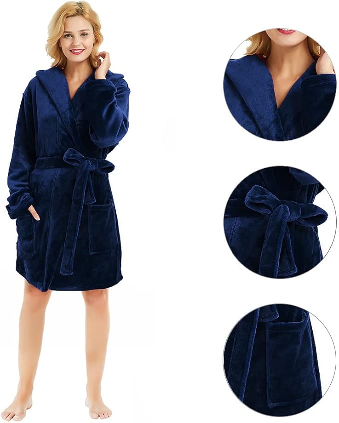 U2SKIIN Women Hooded Fleece Robe, Short Plush Robes for Womens With Hood Soft Warm Spa Bathrobe