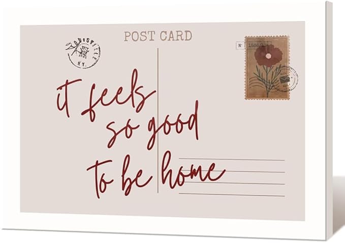 Retro Postcard Posters Neutral Feels So Good To Be Home Wall Art Trendy Pink Girly Room Decor Funky Quotes Canvas Prints Modern Stamp Sign Aesthetic for College Dorm Apartment Bedroom 12x16in Framed