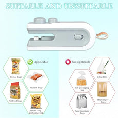 Mini Bag Sealer, 2-in-1 Rechargeable Magnetic Food Sealer & Cutter, USB Portable Handheld Heat Sealing Tool for Snacks, Chips, Vegetables to Keep Food Fresh (White+Blue,2PCS)