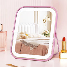 Pink Rechargeable Vanity Mirror with Lights, LED Makeup Mirror, 10