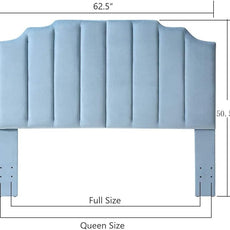 24KF Seaglass Velvet Tufted Queen Upholstered Headboard, Modern Vertical Channel Design California Queen/Full Headboard with Stepped Silhouette Top Edge, 6026-Q-New Seaglass