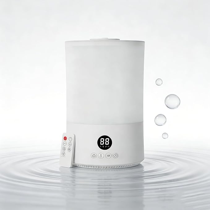 Humidifiers for Bedroom, 1Gal Top Fill Humidifier for Large Room, 250ml/h Cool Mist Output Humidificador, 24dB Quiet Air Humificador with Remote, Easy to Fill & Clean, fit Baby & Plants (White)