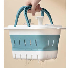 2 Pack Portable Plastic Shower Caddy Tote, Collapsible Small Basket with Handles, Box Organizer Bin for Bathroom, Kitchen, College Dorm,Gym(Grey +Blue)