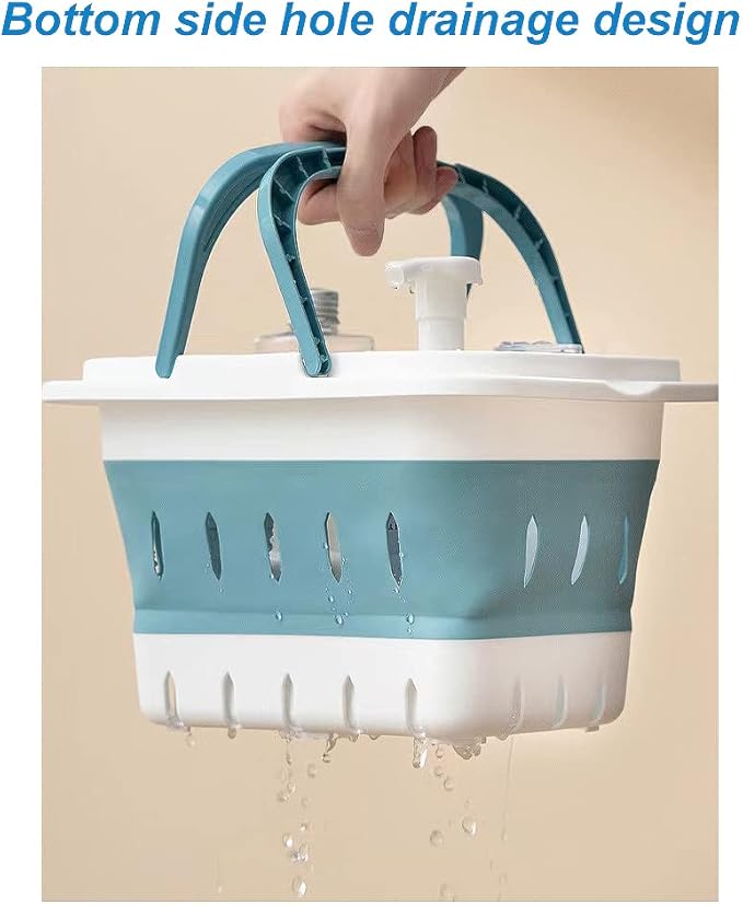 2 Pack Portable Plastic Shower Caddy Tote, Collapsible Small Basket with Handles, Box Organizer Bin for Bathroom, Kitchen, College Dorm,Gym(Grey +Blue)