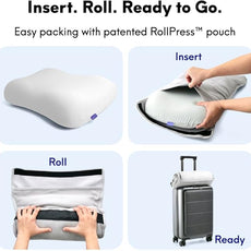 Cushion Lab Travel Deep Sleep Pillow – Compact Memory Foam Neck Pillow for Sleeping, Portable Pillow for Hotels, Camping, Side & Back Sleepers, On-The-Go – Calm Grey