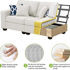 Legend Vansen Modular Sectional Sofa U Shaped Couch with Ottoman Modern Reversible Corner Sectional Couch for Living Room (Cream, U Shaped Sofa-5)