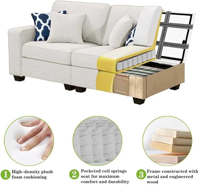 Legend Vansen Modular Sectional Sofa U Shaped Couch with Ottoman Modern Reversible Corner Sectional Couch for Living Room (Cream, U Shaped Sofa-5)
