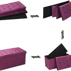 B FSOBEIIALEO Folding Storage Ottoman, Long Ottomans Shoes Bench, Velvet Storage Chest Footrest Seat 31.5