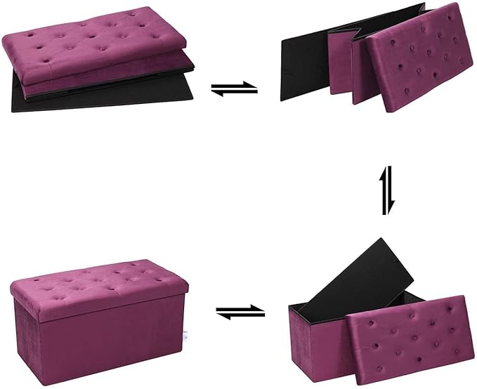 B FSOBEIIALEO Folding Storage Ottoman, Long Ottomans Shoes Bench, Velvet Storage Chest Footrest Seat 31.5"x15.7"x15.7" (Purple, Large)