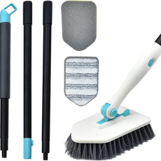 Long Handled Scrub Brush for Shower,3-in-1 Cleaning Brushes with 3 Different Function Cleaning Heads Brush for Shower Cleaning Bathroom Kitchen Walls Tub Tile (White)