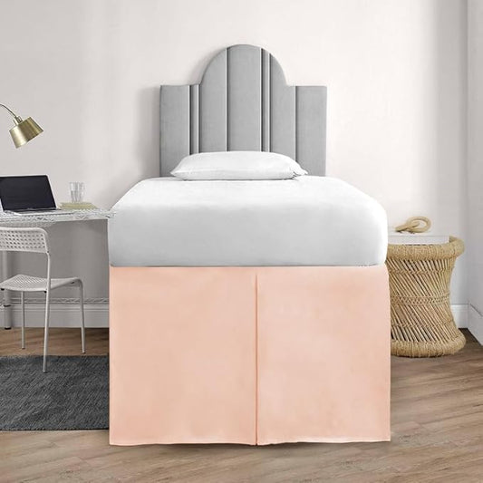 600TC -Dorm Bed Skirt - Split Corner Tailored Dorm Sized Bed Skirt - Dorm Room Essentials - Dorm Bed Skirt 100% Egyptian Cotton - Dorm Décor Bed Skirt Twin XL - 54" Drop (Peach, Solid)