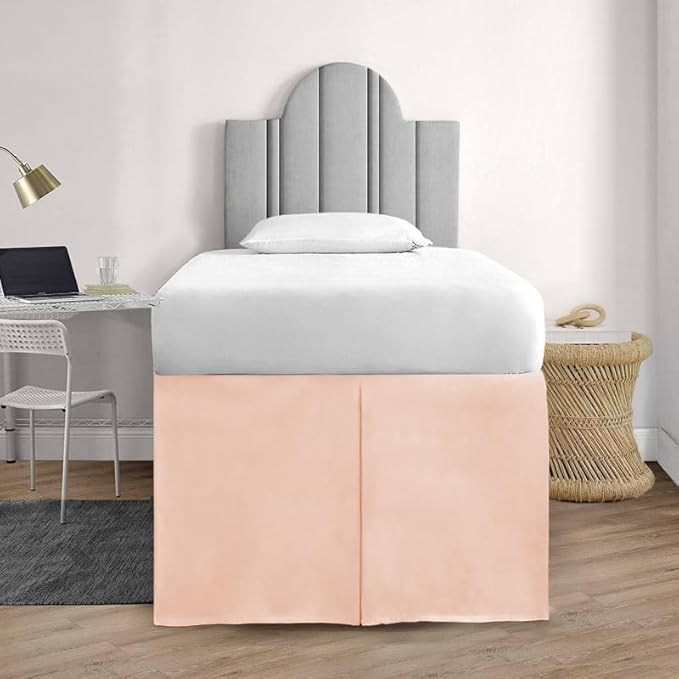 600TC -Dorm Bed Skirt - Split Corner Tailored Dorm Sized Bed Skirt - Dorm Room Essentials - Dorm Bed Skirt 100% Egyptian Cotton - Dorm Décor Bed Skirt Twin XL - 36" Drop (Peach, Solid)