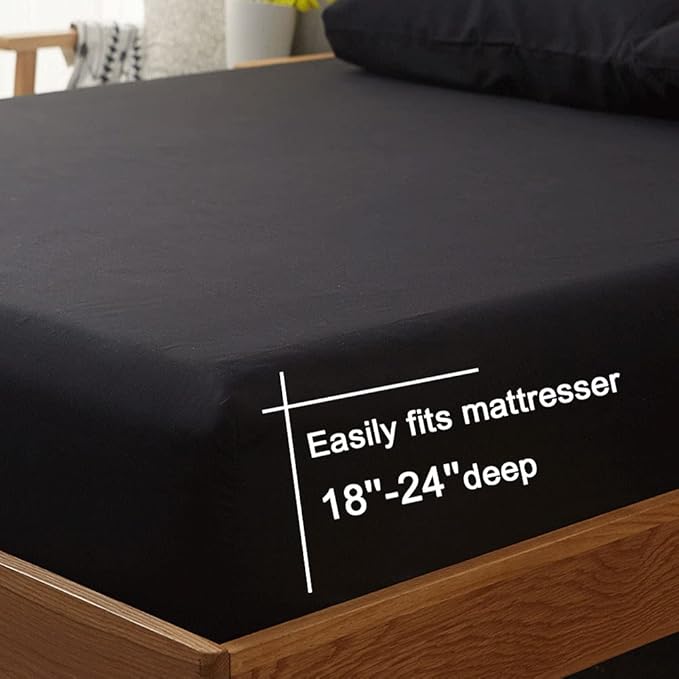 SONORO KATE Bed Sheet Set Super Soft Microfiber 1800 Thread Count Luxury Egyptian Sheets Fit 18-24 Inch Deep Pocket Mattress Wrinkle-4 Piece (Black, California King)