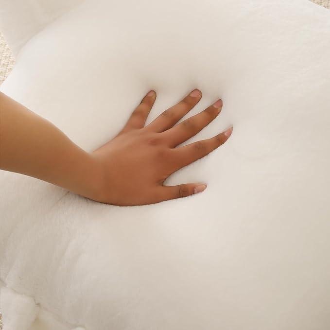 Reading Pillow for Sitting in Bed, Large Backrest Reading Pillow with Arm Rest,Back-Rest Support Cushion for Sit Up on Couch, Sofa, and Floor, Dorm Essentials (White Faux Fur, Large(19"))
