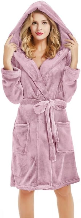 U2SKIIN Women Hooded Fleece Robe, Short Plush Robes for Womens With Hood Soft Warm Spa Bathrobe