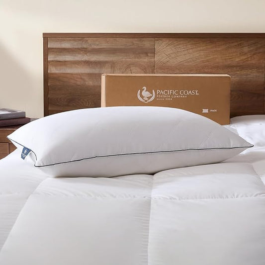 Pacific Coast Bed Pillow, Luxury Hotel Collection Goose Feather & Down, Classic Diamond Quilted Pattern, for Side and Back Sleepers, Medium Support, Standard Size, 1-Pack